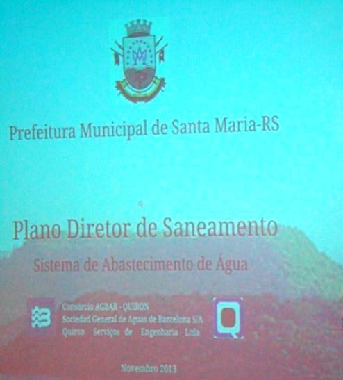 Slide de apresentação do Plano Diretor de Saneamento Ambiental em Novembro de 2013. 