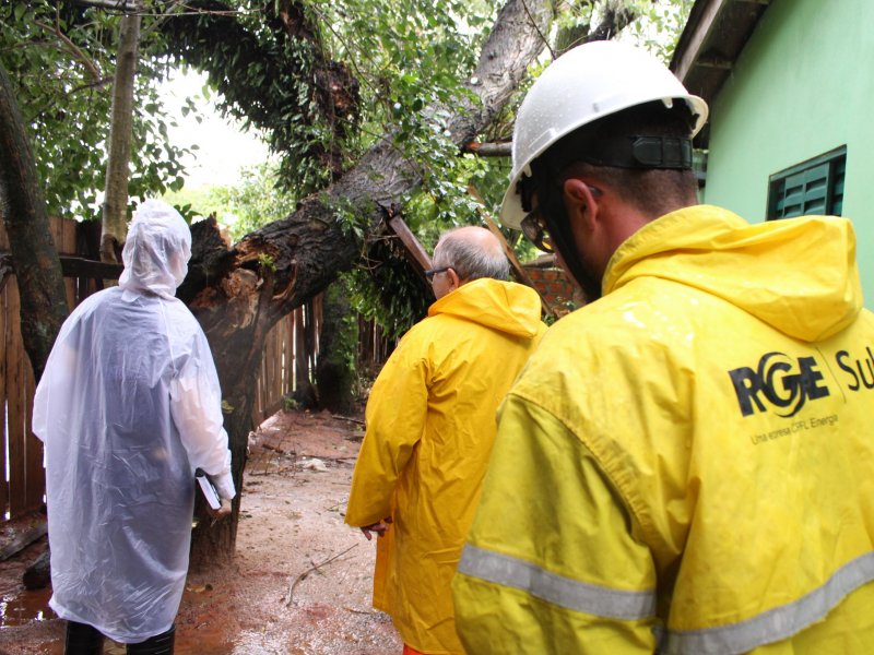 Órgãos atenderam chamado na Vila Urlândia, onde uma árvore caiu na rede elétrica (Foto: Deise Fachin/Prefeitura)